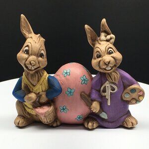 Vintage Atlantic Mold Double Bunny Easter Fairy Garden Figurine Home Decor 5"